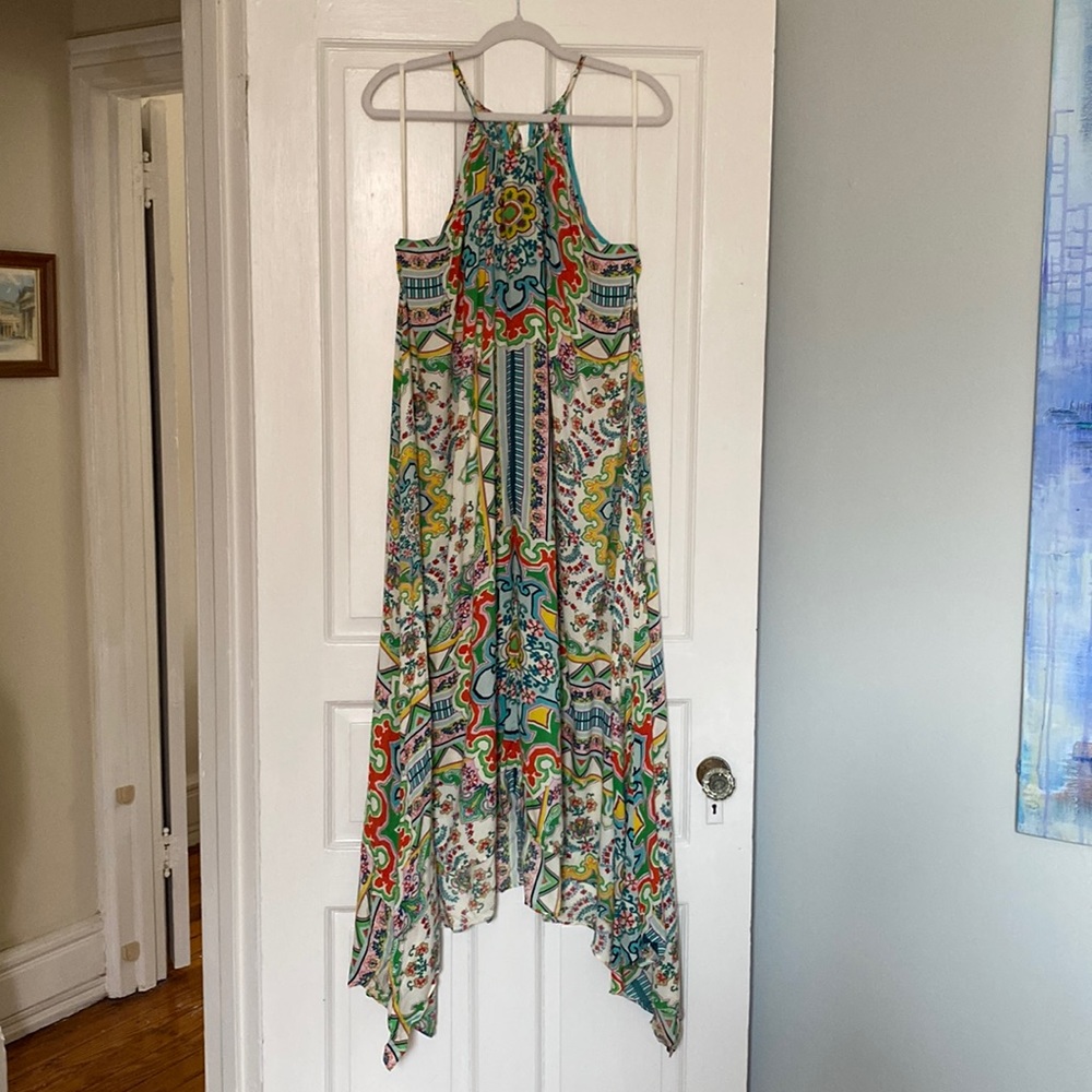 Anthropologie Multicolored Scarf Halter Maxi Dress